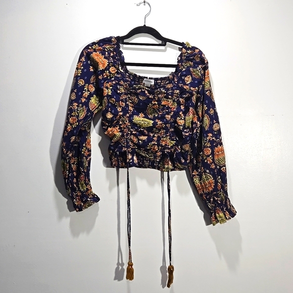 Calligraphie Anthropologie Cropped Floral Blouse Top S - Picture 2 of 6